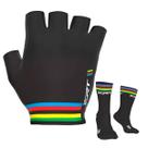 Kit Luva ciclismo meio dedo curto ERT Campeão Mundial + Meia Cor:PretoTamanho:PGênero:Unissex