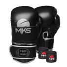 Kit Luva de Boxe MKS Energy V2 Black & Silver e Bandagem Preta 2,55m Kit Luva de Boxe MKS Energy V2 Black & Silver e Bandagem Preta 2,55m
