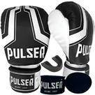 Kit luva de boxe muay thai kickboxing iron preta/branca + bandagem 4m + protetor bucal