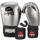 Kit luva de boxe muay thai prospect prata + bandagem + protetor bucal - mks