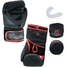 Kit Luva de Boxe Naja Black + Protetor Bucal + Bandagem - Preta/Vermelha