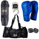 Kit Luva Muay Thai Boxe Bandagem Bucal Caneleira E Mochila