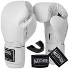 Kit luva muay thai boxe kickboxing classic branca + bandagem 3m + protetor bucal - maximum