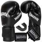 Kit luva muay thai boxe profissional pro series preto + bandagem 3m + protetor bucal - maximum