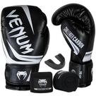 Kit luva muay thai profissional couro elite full + bandagem 4m + protetor bucal - venum