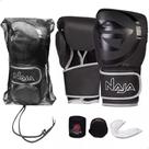 Kit Luvas De Boxe Muay Thai Black Line Prata + Band + Bucal Naja