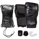 Kit Luvas De Boxe Muay Thai Black Line Preto + Band + Bucal Naja