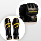 Kit Luvas MMA Elite + Caneleiras Muay Thai Impact Preto-Amarelo Pretorian