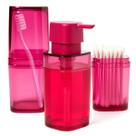 Kit Lux Banheiro Porta Escova Saboneteira e Porta Algodão Rosa