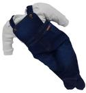 Kit Luxo Macacão Jardineira Jeans + Body Bebê Menino Rf 2496