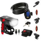 Kit Luz Para Bike LED USB Recarregável 300lm + Cadeado de Segurança com Cabo de Aço