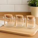 Kit Lyor 3 Porta Condimentos De Vidro Colher Bambu 240ml