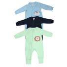 Kit Macacao Bebe Suedine Com Ziper Bordado e Liso 3 Peças Roupa Infantil Menino Enxoval Presente Natal Cha Revelação 100 algodão Frio Baby Deluxe