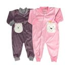 Kit Macacão de Plush Bebe Bordado Sem Pezinho 2 peças