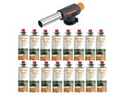 Kit maçarico culinário automatico controle da chama artesanato solda + 16 refil gás globalmix 227g