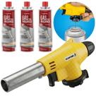 Kit Maçarico Portátil Encaixe Refil Para Artesanato Soldagem+ 3 Cartucho de Gás Maçaricos 400ml/215g