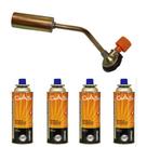 Kit Maçarico Portátil GT-49 Manual Regulagem de Chama + 4 Latas Refil 227g