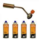 Kit Maçarico Portátil GT-49 Manual Regulagem de Chama + 4 Latas Refil Gás 220g