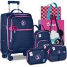 Kit Mala de Bordo Mochila Luluca Rodinhas 360 Carrinho Escolar Viagem Meninas