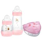 Kit Mamadeira Mam Easy Start Anticolica Starter Set 130 e 260ml + Porta leite em Pó Dosador Com 3 Divisórias Rosa