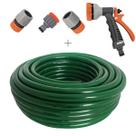 Kit mangueira siliconada 50m resistente ao sol para jardim verde com esguicho 6 jatos e engate rapido tramontina