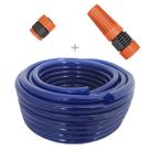 Kit mangueira siliconada resistente ao sol 50m flexivel para jardim azul com esguicho e engate rosqueavel tramontina