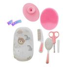 KIT MANICURE mais ESCOVA MASSAGEADORA DE BANHO para Bebês Recém Nascidos 6 ITENS