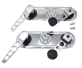 Kit Manivelas e Maçanetas Esportivas Cromadas Portas Espelhos Inox Modelo 2 Reto com Logo Fusca 1970 a 1977