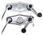 Kit Manivelas e Maçanetas Portas Espelhos Inox Modelo 4 Pontudo com Logo Fusca 1970 A 1977