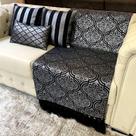 Kit Manta Arabesco, 2 Capas de Almofada e 1 Almofada Retangular Luxo Preto e Prata 45cmx45cm