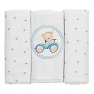Kit Manta Cueiro Flanelado Com 03 Unidades 50x80cm Overlock Acabamento Baby Incomfral Bublim Cor:Urso Carrinho