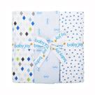 Kit Manta Flanelada Baby Joy Estampado com Fita Personalizada Azul