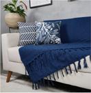 Kit Manta Para Sofá Azul + 2 Capas De Almofada Com Zíper Cor:01
