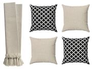 Kit Manta Para Sofá Cama Bege 2,20m + 4 Capas De Almofada Geométricas