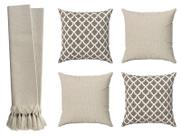 Kit Manta Para Sofá Luxo Bege Cru + 4 Capas De Almofadas Geométricas