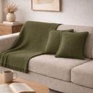 Kit Manta Sofa + 2 Almofadas Karsten Atlanta 100% Algodão Toque Macio Decoração