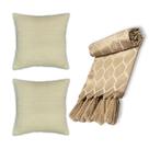 Kit Manta Xale de Sofá e Cama Luxo com 2 Capas de Almofada