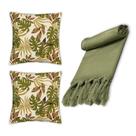 Kit Manta Xale de sofá Lisa 1,40 x 1,80 Com 2 Capas de Almofada Estampadas