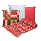 Kit Manta Xale de Sofá Natalina Xadrez com 3 Capas de Almofadas Decorativas de Natal Kit Manta Xale de Sofá Natalina Xadrez com 3 Capas de Almofadas Decorativas de Natal