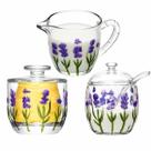 Kit Manteigueira Açucareiro Leiteira Lavanda Hand Painting Cristal Conjunto com 3 Peças Cozinha Mesa Posta Luxo Vidro Kit Manteigueira Açucareiro Leiteira Lavanda Hand Painting Cristal Conjunto com 3 Peças Cozinha Mesa Posta Luxo Vidro