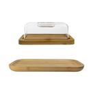 Kit Manteigueira Bambu Tampa Acrílica E Bandeja Rasa 25cm