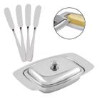 Kit Manteigueira E 3 Espátulas Inox Prata Luxo Mesa Posta Conjunto Cantinho