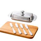 Kit Manteigueira Retangular Inox Tampa + 4 Espátula Inox