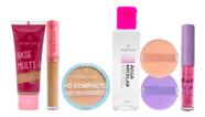 Kit Maquiagem Pó Compacto Base Facial Esponja Gloss Labial