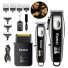 Kit Máquina Corte Degradê Kemei Recarregável