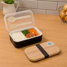 Kit Marmiteira marmita 900ml Preta com Talheres e Divisórias Lunch Box fitness
