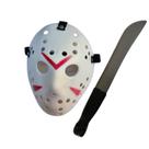 Kit Mascara Facão Jason Branco Halloween Brinquedo Fantasia