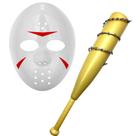 Kit Máscara Hockey Jason com Taco Baseball Lucile Fantasia Festa Carnaval Dia Bruxas