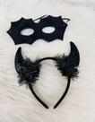 Kit Mascara + Tiara Arco Diabinha Chifre Pelúcia Carnaval Halloween Fantasia Cosplay Festas