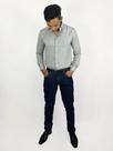 KIT Masculino 2 Peças - Camisa Social Manga Longa Slim Cinza e Calça Skinny Jeans Escura